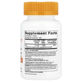 Doctor's Best, High Absorption Iron Supplement, Contains Ferrochel, 27mg, 120 Tablets / Doctor's Best (닥터스베스트), 고흡수율 철분 보충제, Ferrochel 함유, 27mg, 120정