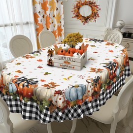 bnhjsdw Fall Pumpkin Tablecloth Thanksgiving Autumn Buffalo Plaid Table Cloth 54"x72", Waterproof and Reusable Table Cover for Fall Harvest Party Decoration