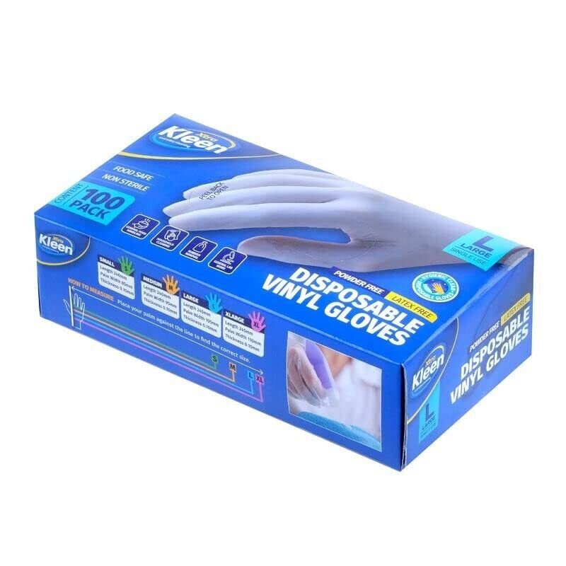 100x Disposable Gloves Vinyl Clear Powder Free Examination Food Handling