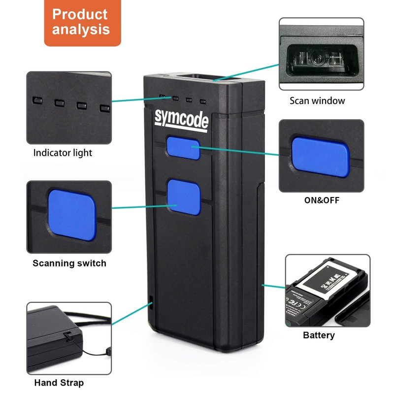 Symcode Bluetooth Barcode Scanner, 3-in-1 Bluetooth & USB Wired &
