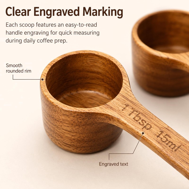 4 Pcs Coffee Acacia Wooden Scoop for Canisters Jars,15ml 1