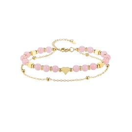 Jovivi Rose Quartz Gold Heart Bracelet Gifts for Women Mum Birthday,Adjustable Healing Crystal Beaded Bracelets for Womens Jewellery Gifts