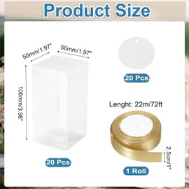 MECCANIXITY 20 Pcs Clear Gift Boxes, 50x50x100mm Clear Boxes for Favors with Gold Ribbon Blank Tag, Plastic Gift Box for Wedding, Party Favors, Candy Boxes, Home Birthday Decor