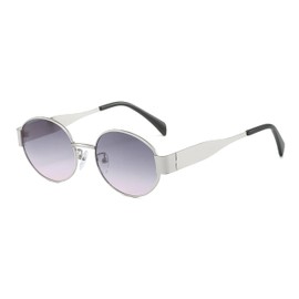 Uiwwii Trendy Oval Sunglasses for Women Retro Classic Sun Glasses Vintage Shades (Silver)