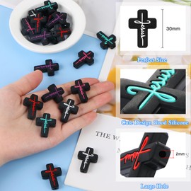 LIYDE 15 Pcs Religion Silicone Beads for Jewelry Making Jesus Faith Silicone Beads Bulk for Pens Silicone Beads with Box Cross Shaped Spacer Loose Beads for DIY Crafts Bracelets Making