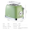 Wiltal Green Cute Retro Toaster 2 Slice with 1.58" Wide