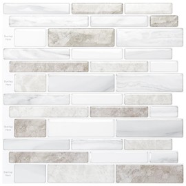 WOWSTAR 10 Sheet Marble Peel and Stick Backsplash for Kitchen,Self-Adhesive Tile Backsplash for Kitchen, Bathroom, 12" x 12", (Beige & White)