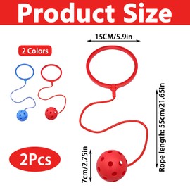 DtgEcd 2 Pcs Ankle Skip Ball for Kids, Ankle Skip Ball with Adjustable Rope, Exercise Children'S Body Coordination Ability,for Physical Education Class, Outdoor Activities, Games (Blue,Red)