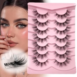False Eyelashes Fluffy Faux Mink Lashes with Clear Band Wispy Fairy Cat Eye Lashes Spiky Strip Lashes Extension Natural Volume Fake Lashes Pack by IFLOVEDEKD 7 Pairs Pack