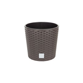Prosperplast Plastic umbra brown round low flower pot 20.5 cm Rato with inner liner