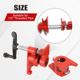 FLKQC 1/2" Wood Gluing Pipe Clamp Set with Unique Foot Design Red Heavy Duty Bar Clamps Cast Iron Quick Release Pipe Clamp Tools for Woodworking (8pc, 1/2" with foot)