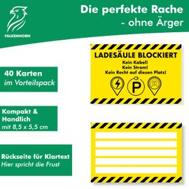 Falkenhorn 40 x Charging Stations Blocked Note for Electric Car - No Cable? No Power? - Note for Blocked Charging Station - E-Vehicle Warning Card - Electric Car Charging Place Joke Item Weatherproof
