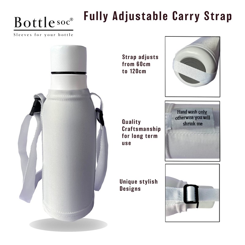 Bottlesoc Water Bottle Carrier with Shoulder Strap | White Design