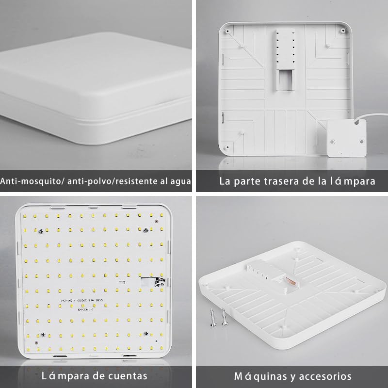 SILAMPDI Lámpara de Techo Cuadrada Blanca 30cm, 48W 6500K Para