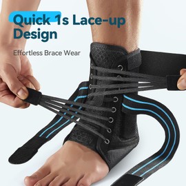 AGPTEK Ankle Brace for Women Men, Adjustable Lace-Up Ankle Support with Removable Splints for Sprained Ankle, Injury Recovery, Ankle Stabilizer Wrap for Basketball Volleyball Sports, Blue, S