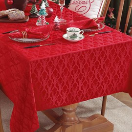 SASTYBALE Christmas Tablecloths for Rectangle Tables, Winter Jacquard Tablecloth with Deer Antler, Spillproof Damask Fabric Table Cover for Xmas New Year Holiday Decor (52" x 70" (4-6 Seats), Red)