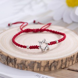 YILUOCD Star of David Red String Bracelet for Women Lucky Amulet Magen David Charm Bracelet Jewelry Christmas Gifts (Red)