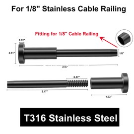 SOTTORICH 20 Pack 1/8" Black Stainless Steel Invisible Receiver and Swage Stud End for Cable Railing, Deck Stair Threaded End Fitting for Wood & Metal Post, Black Cable Railing Hardware