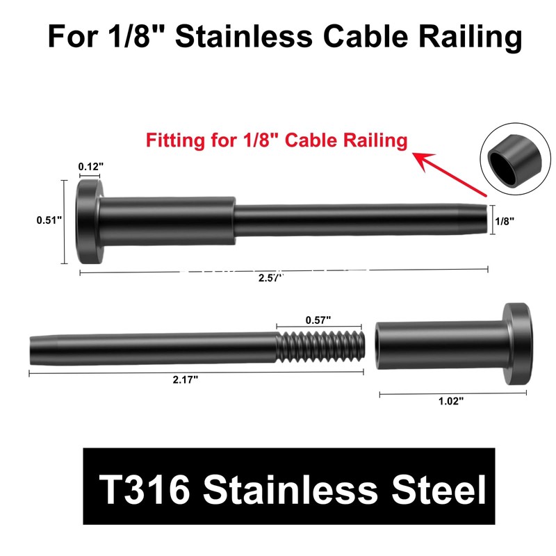 SOTTORICH 20 Pack 1/8" Black Stainless Steel Invisible Receiver and