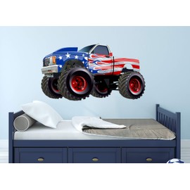 Monster Truck Wall Decal - Trucks Wall Decals - Bedroom Decor Vinyl Playroom Art Mural Sticker (22"W x 12"H)