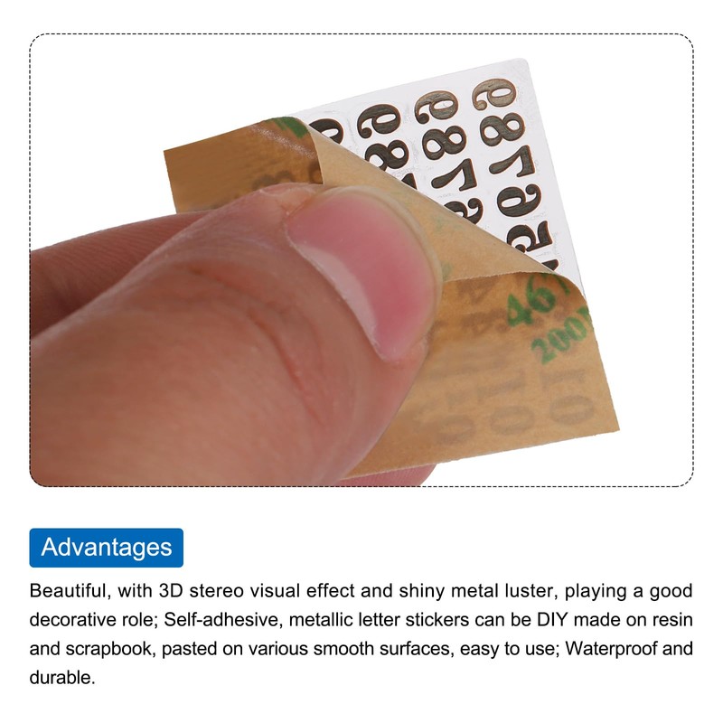 QUARKZMAN 5 Sheets 3D Small Resin Number Stickers 1-9 Gold