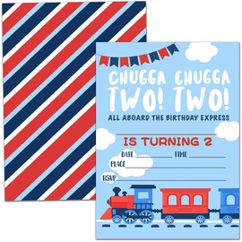 Birthday Party Invitation Cards, Stream Train Party Celebration, 2nd Birthday Chugga Chugga Two Two Train，Party Supplies, Favors, 20 Cards With 20 Envelopes – (blue 2y)