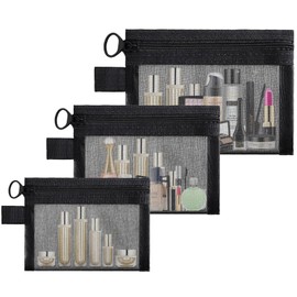 CALLYSONIC 3 Stück Mini Kosmetiktasche, Kleine Kosmetiktasche für Handtasche, Schminktasche Damen, Make Up Tasche Klein, Kulturbeutel Bag, Nylon Netzbeutel für Tägliche,Bürobedarf und Kosmetik