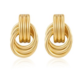 Miaija Gold Knot Earrings Twisted Geometric Drop Dangle Earrings Chunky Hypoallergenic Fashion Trendy Jewelry Gifts for Women
