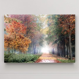 Renditions Gallery Home Wall Art Pictures Pathway through the Misty Autum Forest Canvas Hanging Prints for Living Room Office Decorations - 18"X27" LT08