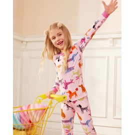 babee Reshinee Bamboo Viscose Toddler Girls Kids Pajama Sets 6-7T Snug fit Long-Sleeve Softness Sleepwear Pjs 2pcs Jammies Dapper Dog-Long