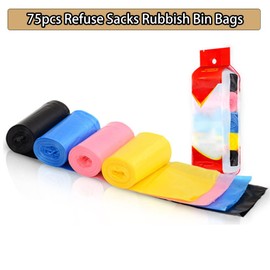 TopHomer 150 Pcs Colorful Flat Rubbish Tip Refuse Sacks Eco-Friendly Garbage Bags with Point-Break Design for Indoor & Outdoor Use (21 * 35cm)