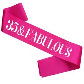 KETAOO 35 & Fabulous Birthday Sash, Hot Pink Foil '35 & Fabulous' Silver Satin 35th Birthday Sash for Women Birthday Party Favors Decorations Gifts