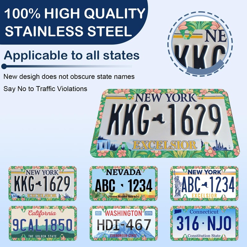 Elegant Faux Floral License Plate Frame - Unobstructed Narrow-Edge 2