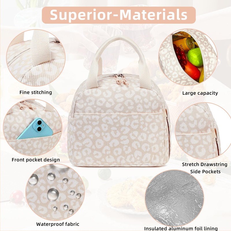 LEDAOU Insulated Lunch Box Women Reusable Lunch Bag Cord Lunch