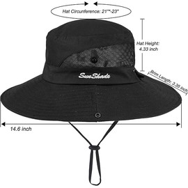 MSIHEY Women Sun Hat with Ponytail Hole Breathable Foldable Bucket Hat UV Protection Outdoor Dark Grey, black