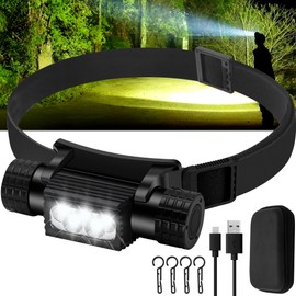 Rugtol Headlamp Rechargeable, 2000 Lumen Super Bright LED Head Lamp for Adults, IP67 Waterproof Rechargeable Headlight with 9 Modes, Head Flashlight with 2600 mAh for Outdoor Camping Hiking Fishing Running