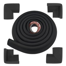LEZQHB Baby Safety Edge Corner Guards Protector Set, 2M Edge Protector & 4 Corner Guards for Baby, Foam Cushion Protector Set Baby Proof Bumpers for Furniture Against Sharp Corners, Black