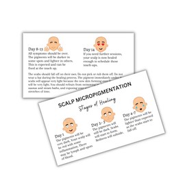Scalp Micropigmentation Stages of Healing Aftercare Cards | 50 pk, 2 x 3.5” inches | Microblading Scalp Permanent Tattoo Client Kit Minimalist Design Emotion People