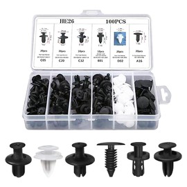 Dewkou 100 PCS Car Bumper Retainer Clips, 6.3mm 8mm 9mm 10mm Nylon Fasteners Rivet Replacement Kit, Push-in Screw Bumper Push Rivet Clip with Removal Tool, Suitable for Most Models (Black)