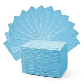 Dental Bibs - Yuelong 125Pcs Blue Tattoo Bibs Disposable Waterproof Tattoo Table Covers Clean Pad Patient Bibs Dental Napkins Tattoo Tray Covers Tattoo Supplies, 2-Ply Tissue+Poly, 13" x 18" inch