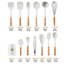 Keidason Kitchen Cooking Utensils Set,13 Piece Non-Stick Solid Wood Handle Silicone cooking Kitchen Utensils Cold and Heat Resistant,kitchen Cooking Tools(BPA Free) -White Kitchen Utensils