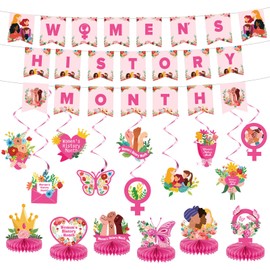 Women's History Month Party Decorations Women's History Month Banners Hanging Swirls Table Centerpieces Honeycomb for National Women's Day Party Decoration Bulletin Board Door Supplies Favors