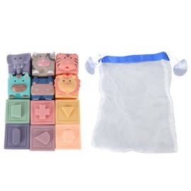 12PCS Children Silicone Building Blocks Soft DIY Educational Chewable Animals Shapes Cube Blocks Toys