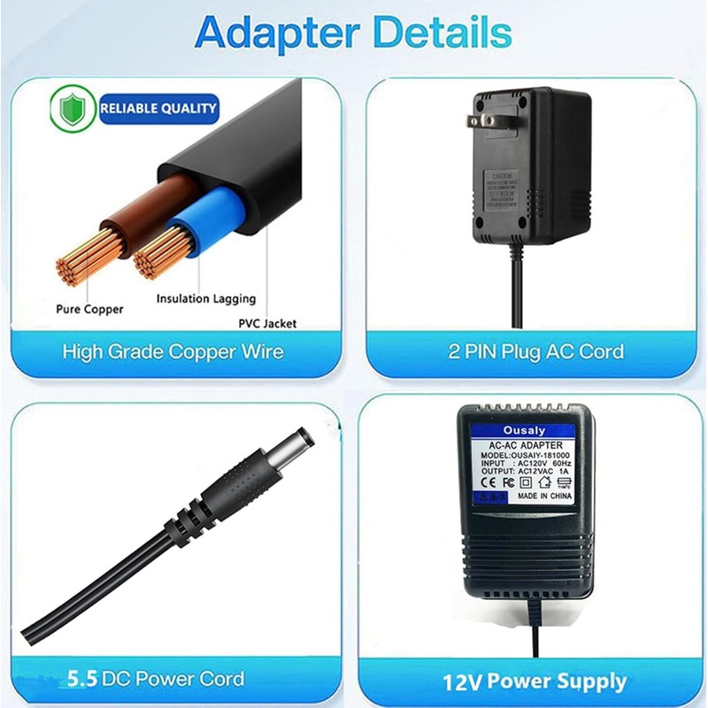 12V AC Powe Adapter Transformer for Model: K12-700, Input: 120VAC