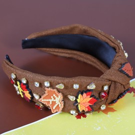 Gmmidea Thanksgiving Headband Fall Autumn Headband for Women Turkey Pumpkin Corn Maple Leaf Embellished Headband Crystal Pearl Knotted Hairband Girls Thanksgiving Accessories Gifts