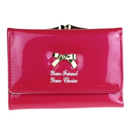Girly Handbags Womens Patent Faux Leather Mini Purse Bow Friends Gift Wallet Clasp - Rose Red