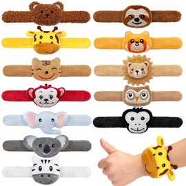 12 PCS Stuffed Jungle Animal Slap Bracelets Plush Animal Snap Bracelets Cute Wrist Slap Band Toy Wrist Animals Wrist Pets Slap Bracelet Wrist Toy for Boys Girls Birthday Gifts Party Favors 12 Styles