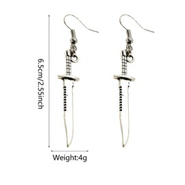 WUWEIJIAJIA Unique Retro Gothic Long Sword Hook Earrings Vintage Silver Punk Style Knife Dangle Drop Earrings for Women Trendy Men Statement (Style-5)