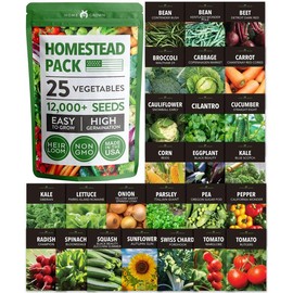HOME GROWN Heirloom Vegetable Seeds | 25 Non-GMO Varieties | 12k+ Gardening Seed for Planting - Prepper Supplies - Homesteading & Survival Seeds