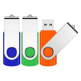 16GB Flash Drive, JEVDES 3 Pack Swivel Data Storage USB Flash Drive USB 2.0 Flash Drive Thumb Drives with LED Indicator, Jump Drive Zip Drive Memory Sticks (3 Mixed Color with Lanyards)